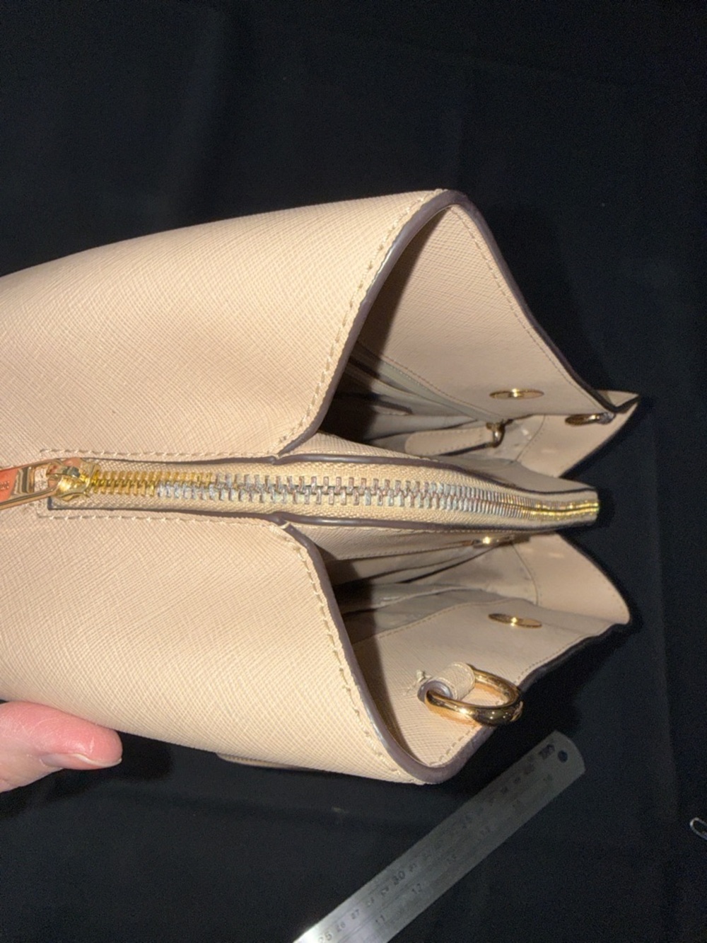 Michael Kors Saffiano Small Leather Satchel in Light Beige - Picture 14 of 14